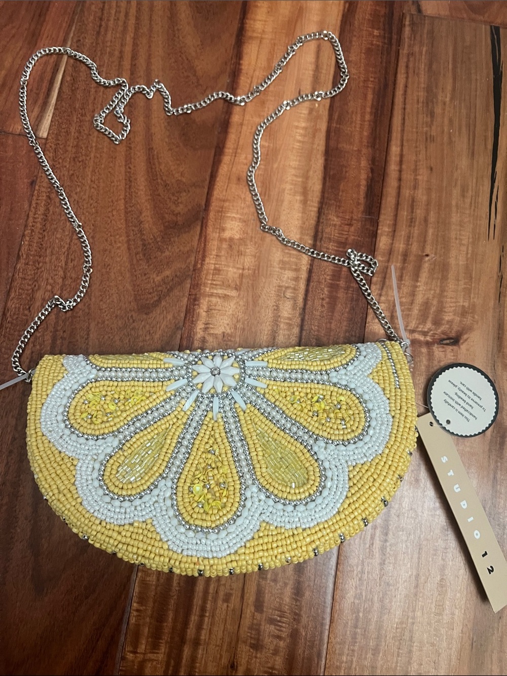 Studio 12 Yellow lemon wedge Beaded Floral Crossbody